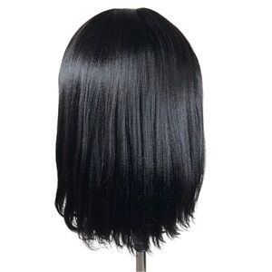 UNICE Natural Black Yaki Straight Human Hair Blunt Bob With Bangs 14” Wig
